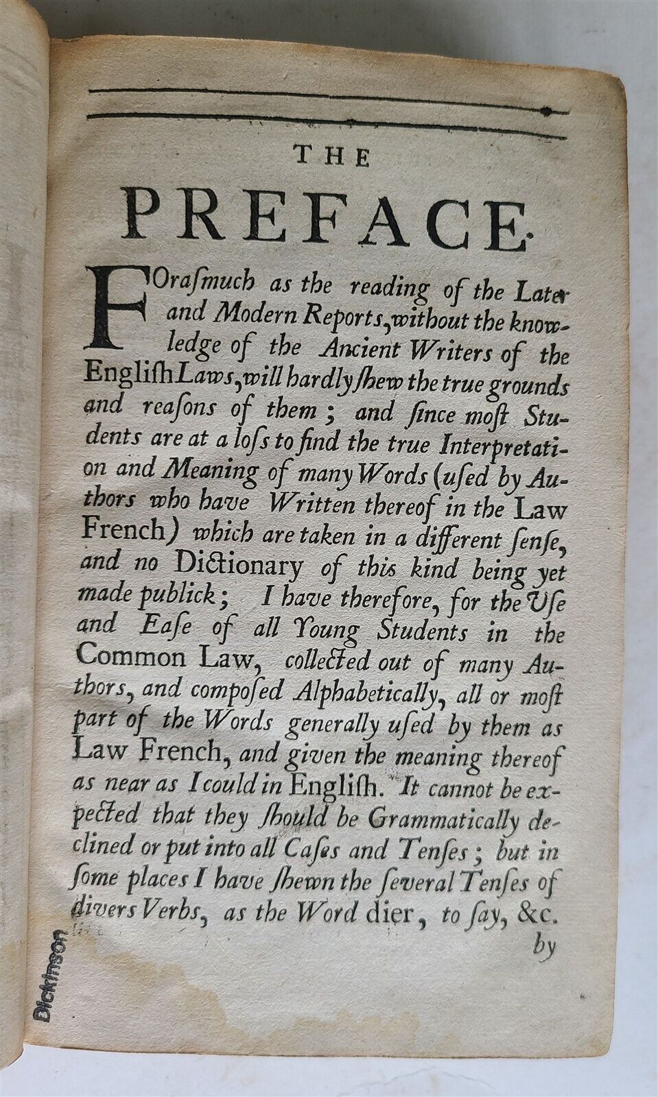 1701 ENGLISH LAW FRENCH & LATIN DICTIONARY antique