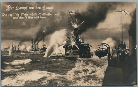 NAVAL BATTLE WWI GERMAN ANTIQUE REAL PHOTO POSTCARD RPPC w/ BAVARIAN STAMP