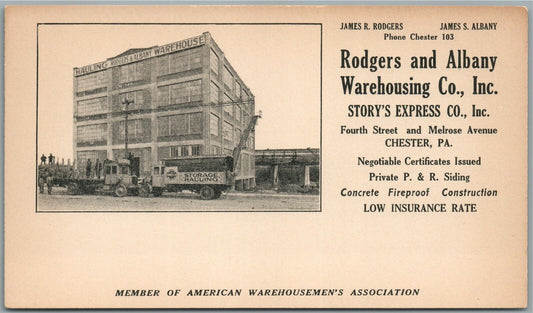 CHESTER PA ROGER & ALBANY WAREHOUSING CO. STORY'S EXPRESS AD VINTAGE POSTCARD