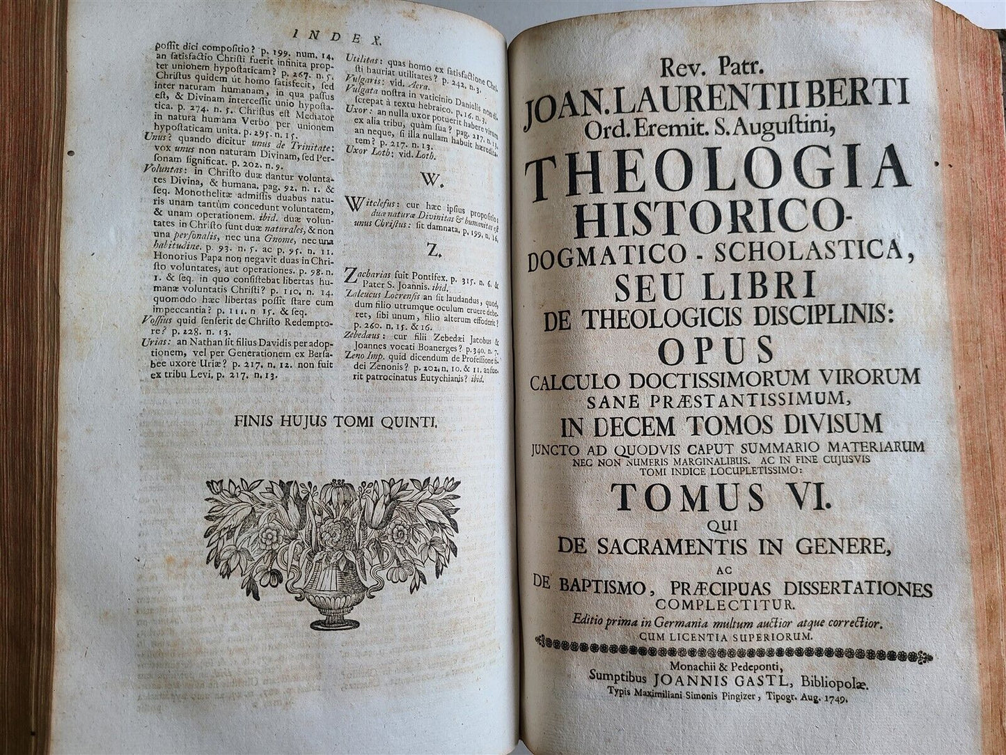 1749-50 THEOLOGY Theologia historico-dogmatico-scholastica 5 FOLIO VOLS antique