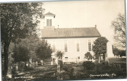CARVERSVILLE PA CHURCH OF CHRIST & CEMETERY ANTIQUE REAL PHOTO POSTCARD RPPC