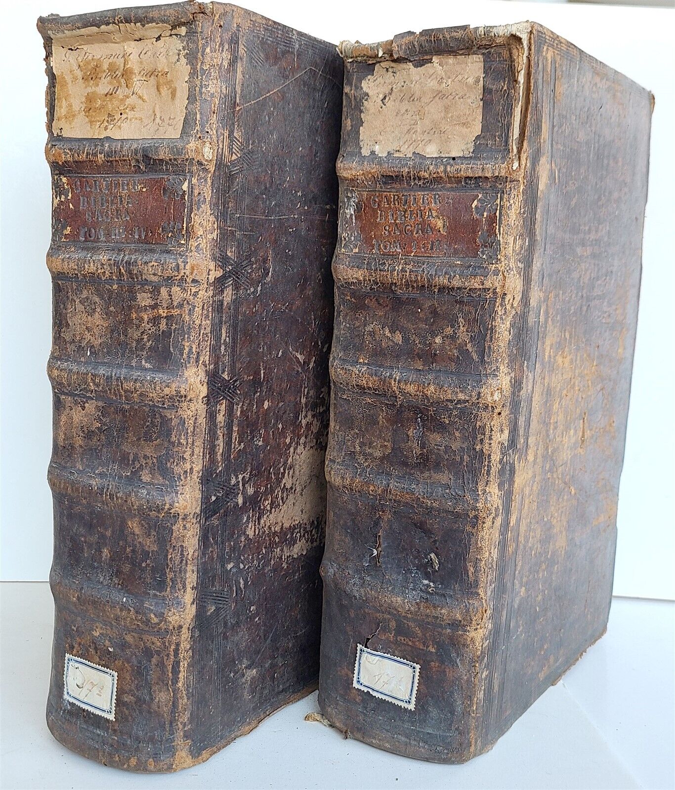 1770 BIBLE in LATIN - GERMAN ILLUSTRATED MASSIVE FOLIOS 2 volumes antique