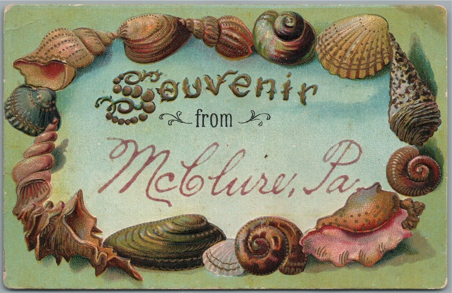 McCLURE PA SHELL BORDER ANTIQUE POSTCARD