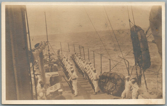 WWI ERA NAVY SAILORS DRILL ANTIQUE REAL PHOTO POSTCARD RPPC