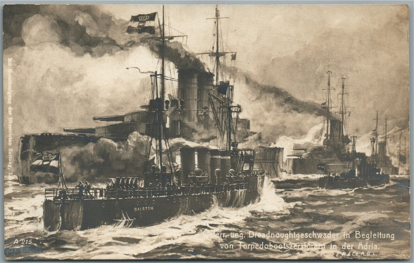 NAVAL BATTLE WWI BALATON SHIP GERMAN ANTIQUE REAL PHOTO POSTCARD RPPC