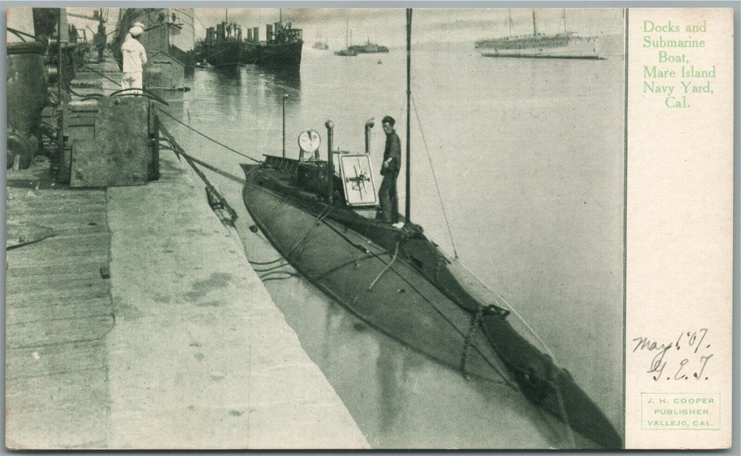 MARE ISLAND CA DOCKS & SUBMARINE BOAT ANTIQUE POSTCARD