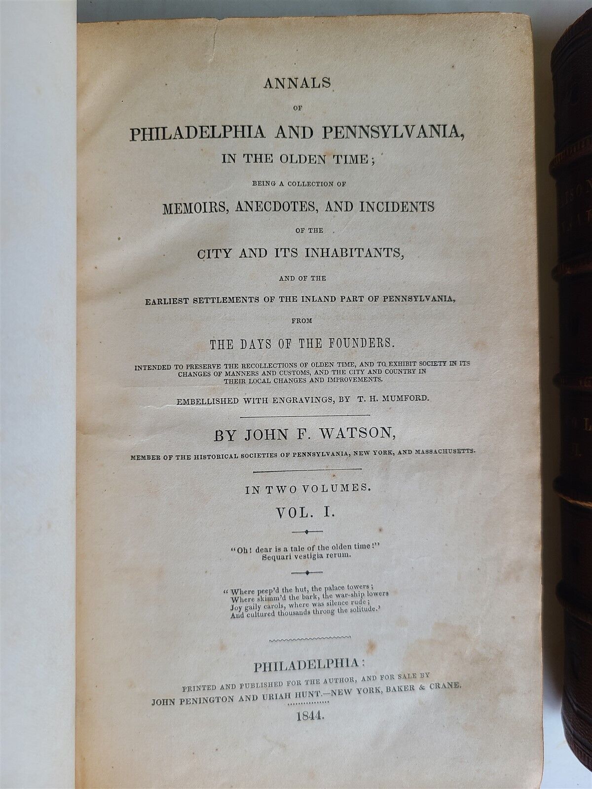 1844 ANNALS of PHILADELPHIA AND PENNSYLVANIA 2 volumes illustrated antique