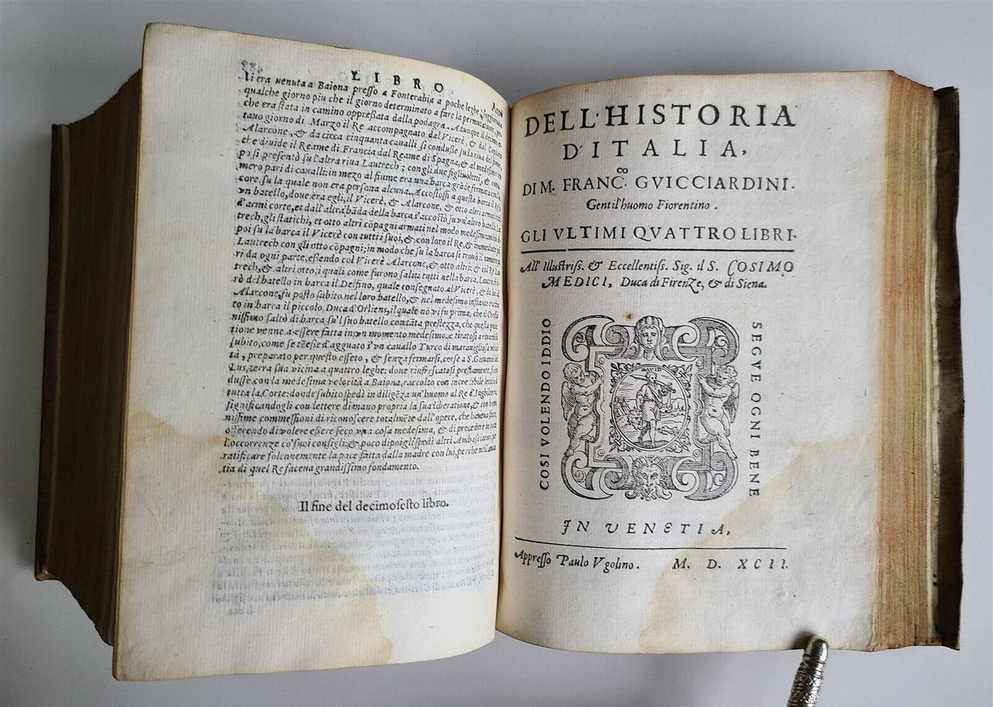 1592 HISTORY OF ITALY F. Guicciardini antique 16th century LA HISTORIA D'ITALIA