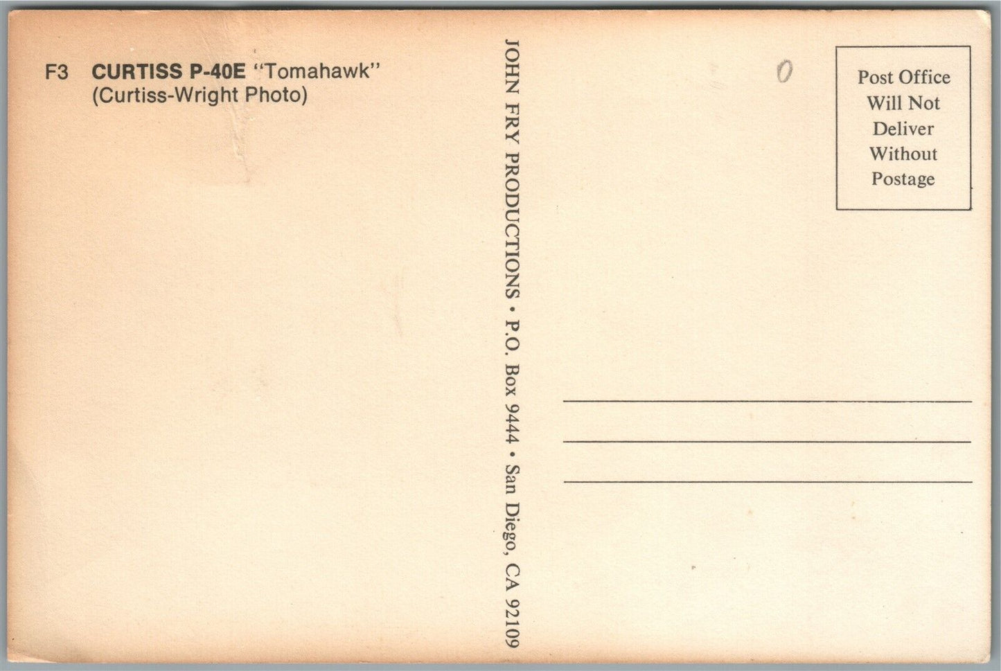 US MILITARY EARLY AVIATION CURTISS P-40E TOMAHAWK ANTIQUE POSTCARD