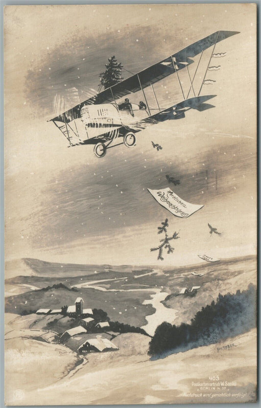 WWI ERA AIRPLANE GERMAN CHRISTMAS GREETINGS VINTAGE REAL PHOTO POSTCARD RPPC