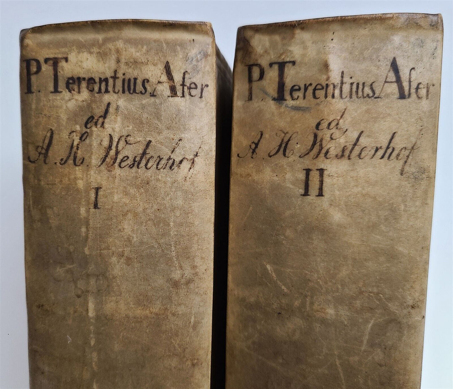 1726 TERENCE COMEDIES 2 volumes POETRY antique Publius Terentius Afer VELLUM