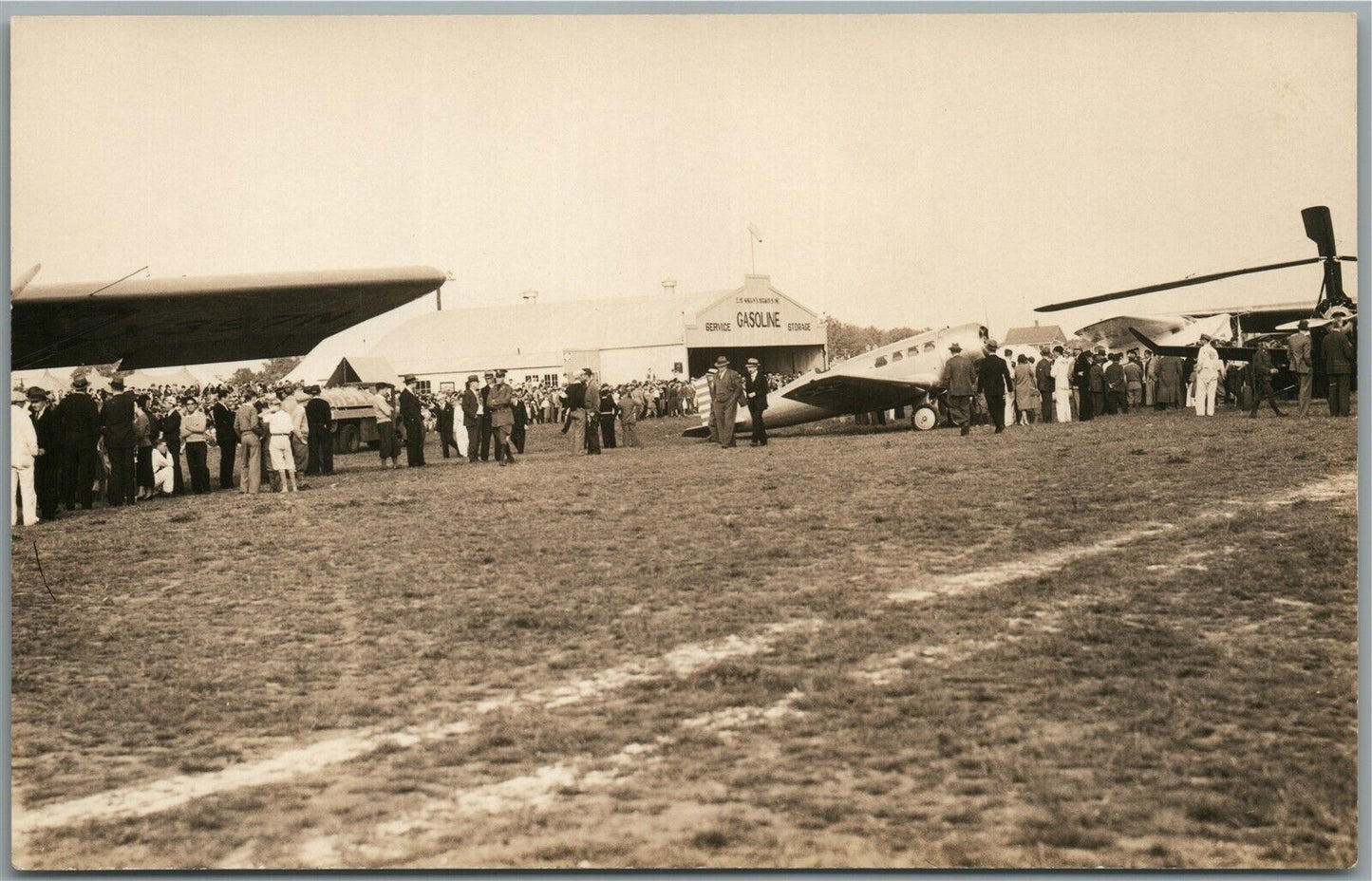 AIRPLANE SHELL GASOLINE SERVICE STORAGE ANTIQUE REAL PHOTO POSTCARD RPPC