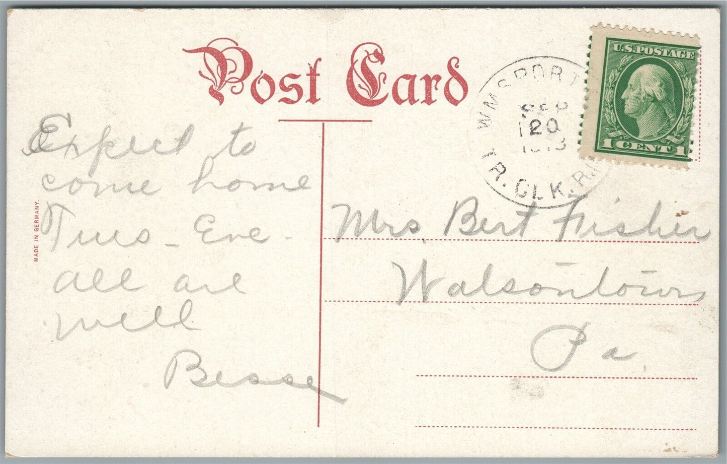 WILLIAMSPORT PA WEST 4th STREET ANTIQUE POSTCARD
