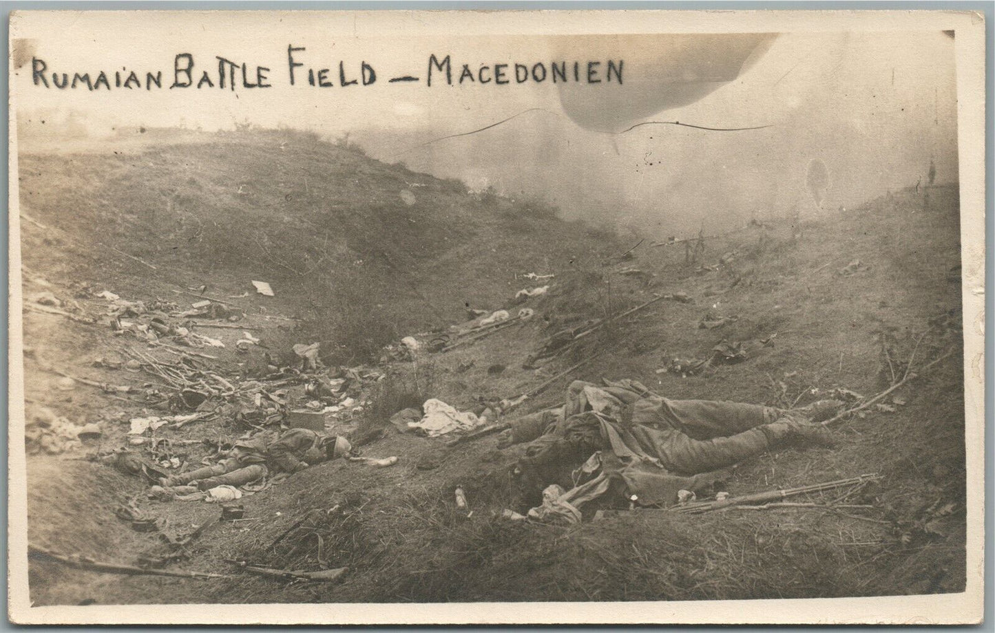 RUMAIAN BATTLE FIELD MACEDONIEN DEAD SOLDIERS ANTIQUE REAL PHOTO POSTCARD RPPC