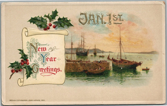 NEW YEAR GREETINGS CHRISTMAS JOHN WINSCH ANTIQUE POSTCARD
