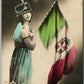ITALIA PATRIOTIC ANTIQUE REAL PHOTO POSTCARD RPPC GIRL w/ ITALIAN FLAG