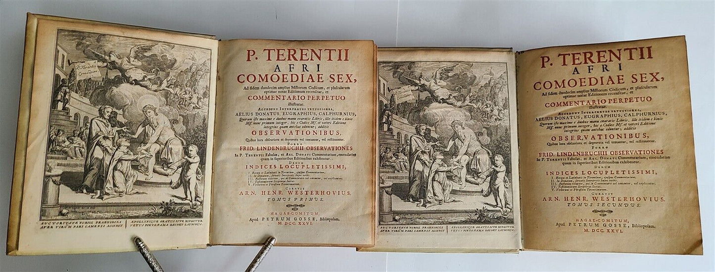 1726 TERENCE COMEDIES 2 volumes POETRY antique Publius Terentius Afer VELLUM