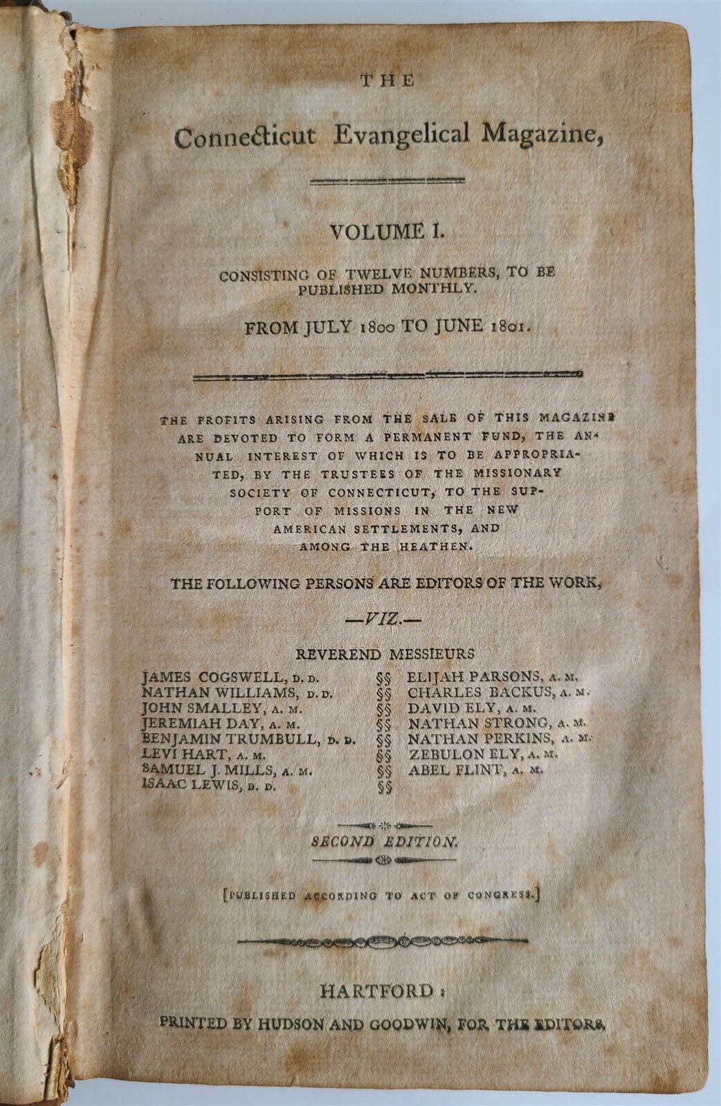 1801 Connecticut Evangelical Magazine antique AMERICANA