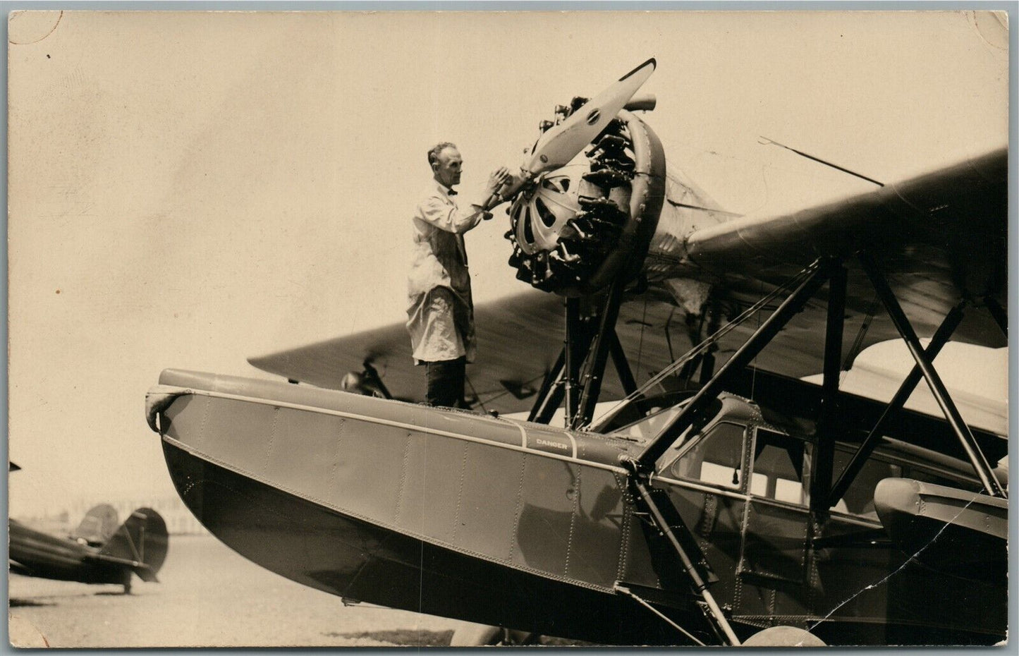 AIRPLANE TECHNICAL CHECK UP VINTAGE REAL PHOTO POSTCARD RPPC