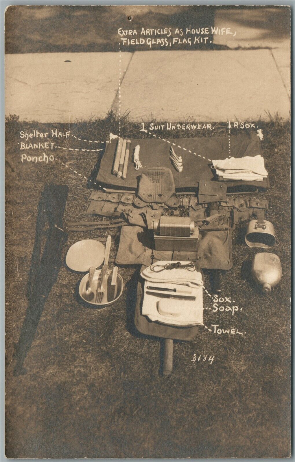 WWI ERA SOLDIER'S PERSONAL SUPPLIES ANTIQUE REAL PHOTO POSTCARD RPPC