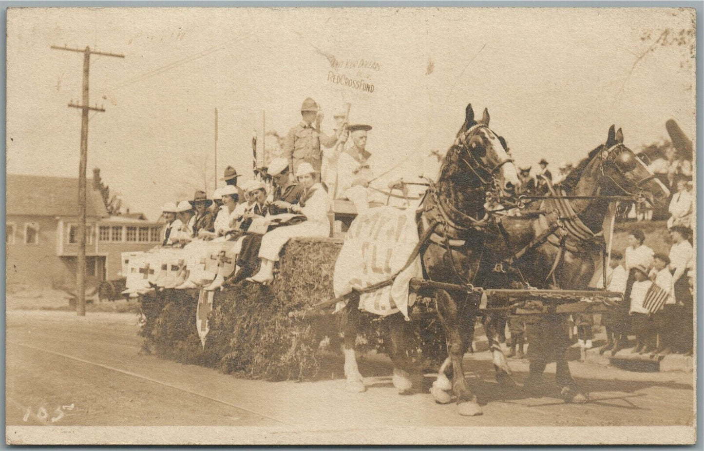 WWI RED CROSS NURSSES PATRIOTIC PARADE ANTIQUE REAL PHOTO POSTCARD RPPC