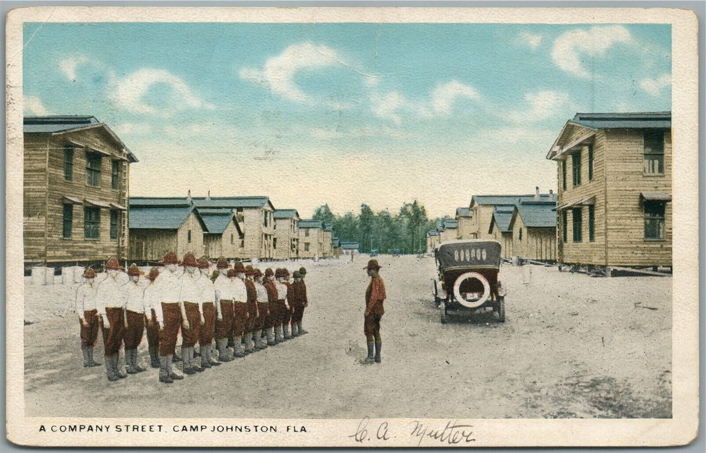 CAMP JOHNSTON FL A COMPANY STREET ANTIQUE POSTCARD