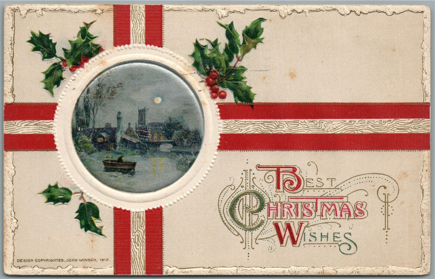 BEST CHRISTMAS GREETINGS JOHN WINSCH 1912 ANTIQUE POSTCARD