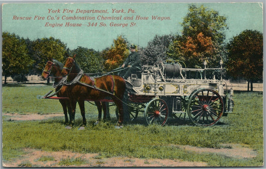 YORK PA FIRE DEPARTMENT CHEMICAL & HOSE WAGON ANTIQUE POSTCARD