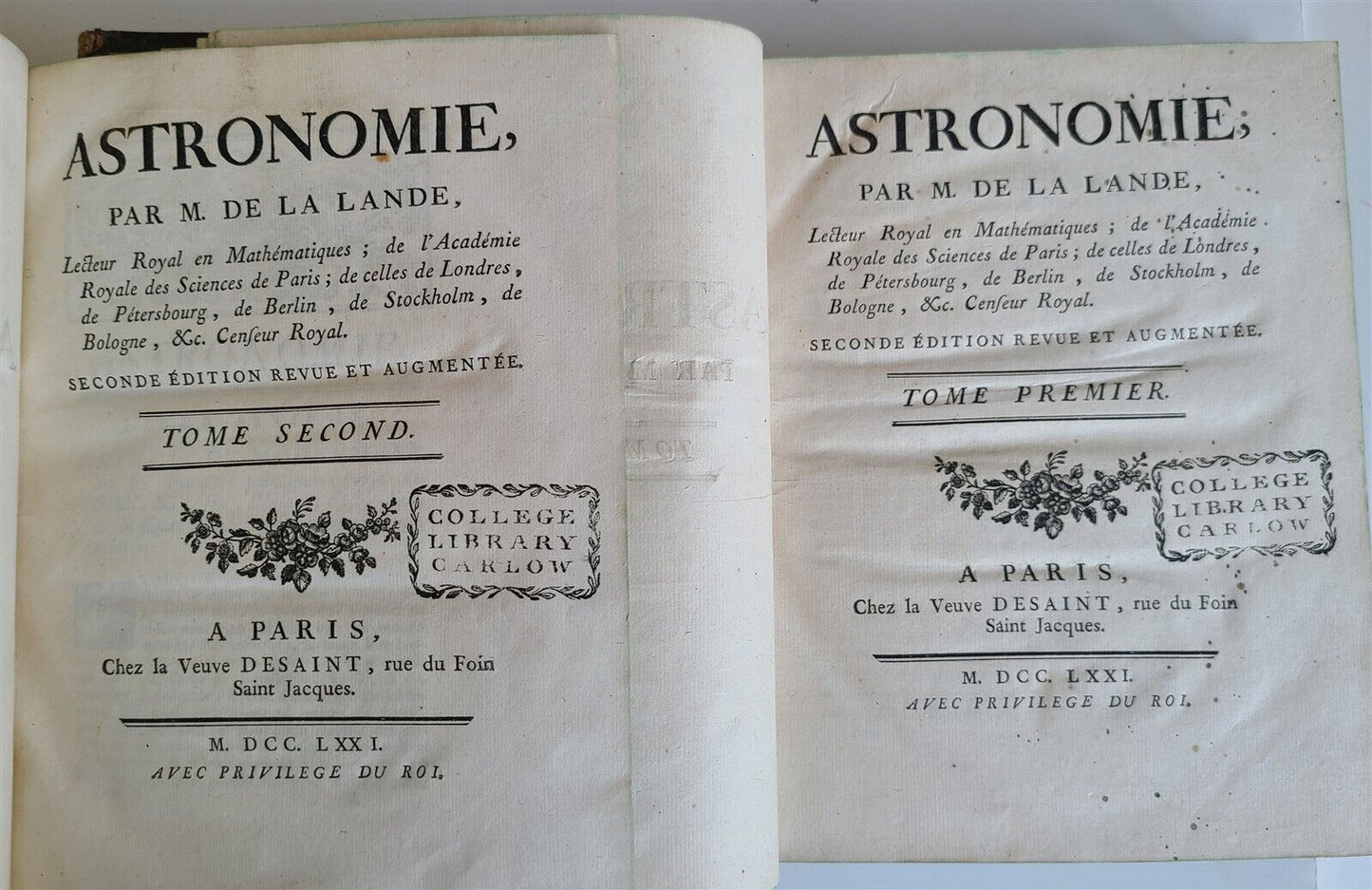 1771 ASTRONOMY by Joseph M. de La Lande 2 VOLUMES ILLUSTRATED antique in FRENCH