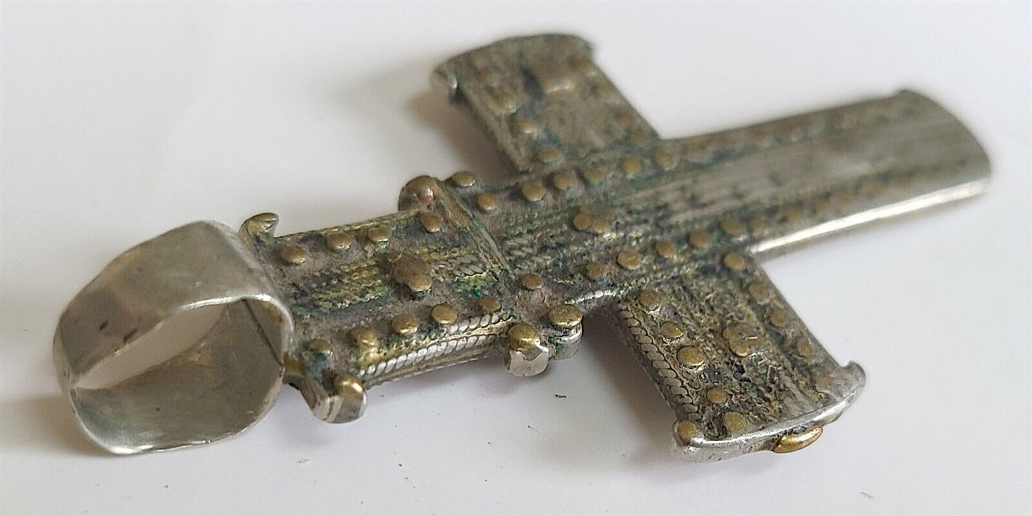 18th CENTURY RUSSIAN MIXED METAL NECK ICON CROSS ANTIQUE PENDANT