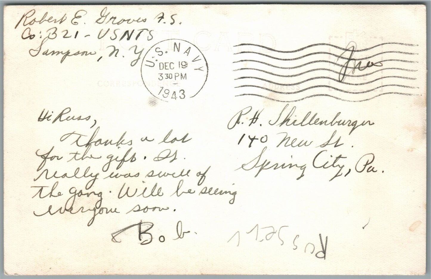 SAMPSON NY ANCHORED TO DEMOCRACY LIVING USN VINTAGE REAL PHOTO POSTCARD RPPC