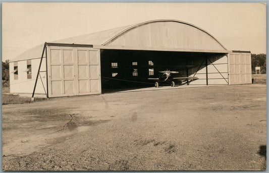AMERICAN AIRPLANE in HANGAR VINTAGE REAL PHOTO POSTCARD RPPC