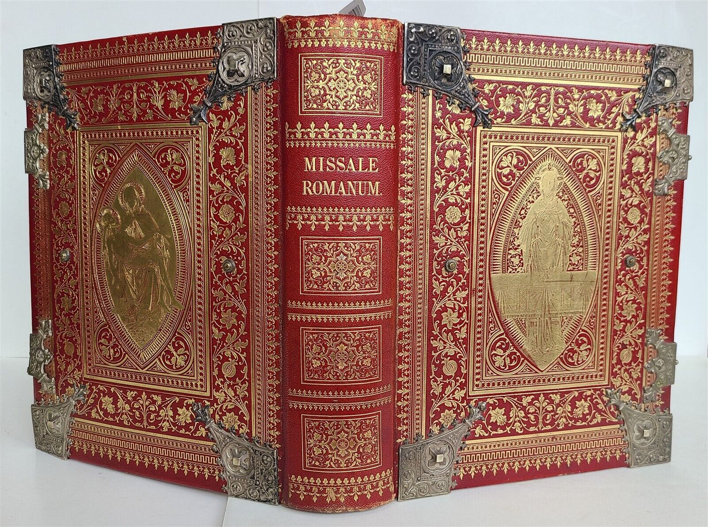 1891 MISSALE ROMANUM antique FOLIO AMAZING FINE LEATHER BINDING w/ METAL CORNERS