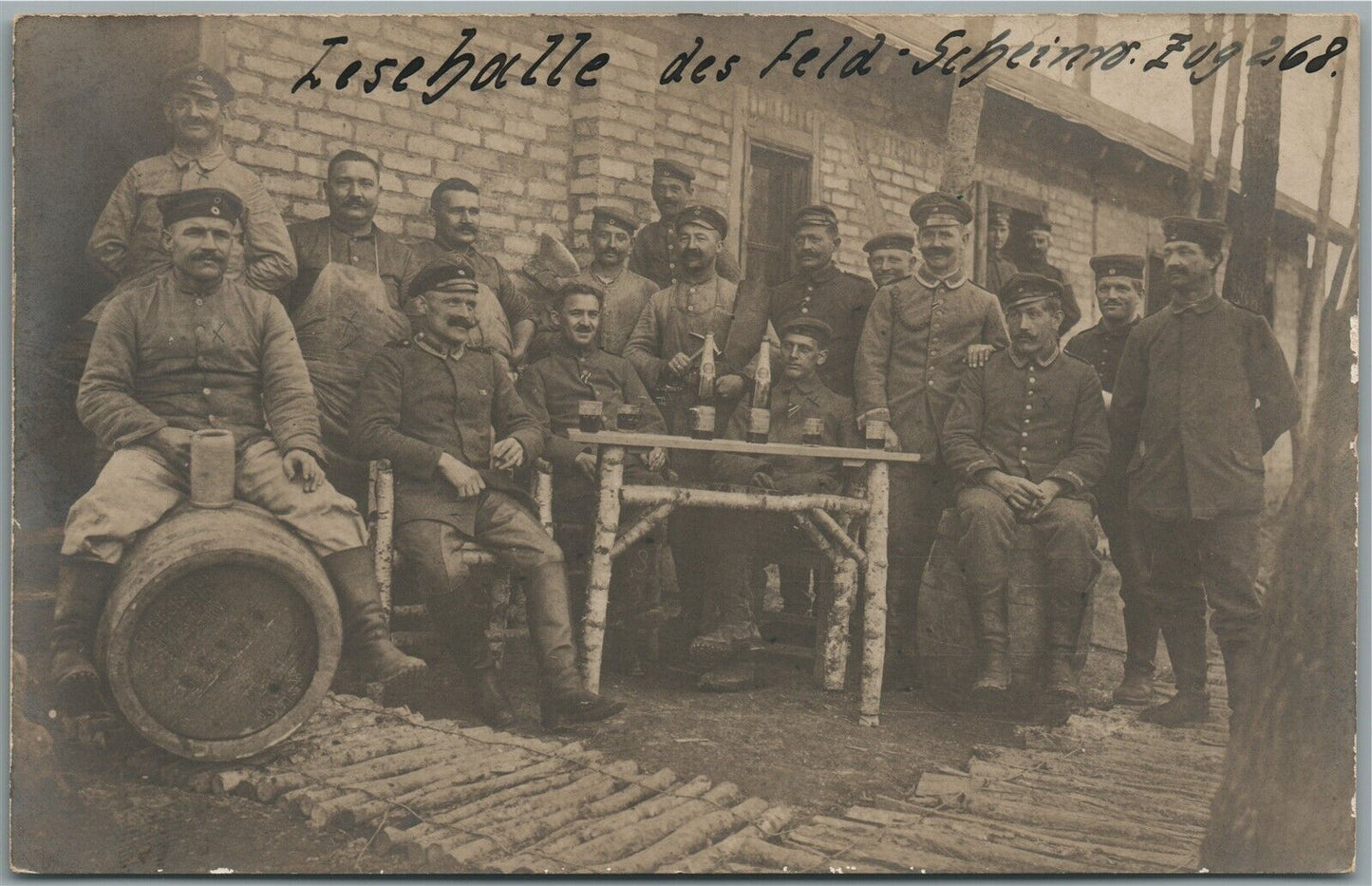 WWI ERA 1917 GERMAN SOLDIERS DRINKING ANTIQUE REAL PHOTO POSTCARD RPPC