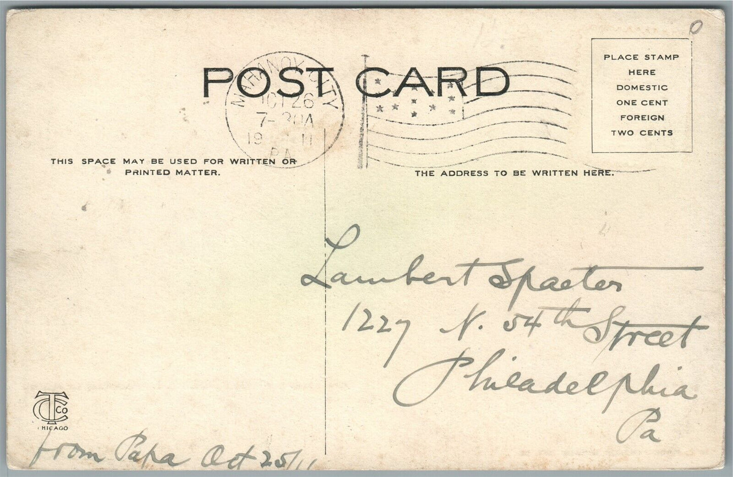 MAHONEY CITY PA HOOK & LADDER FIRE CO. TRUCK ANTIQUE POSTCARD