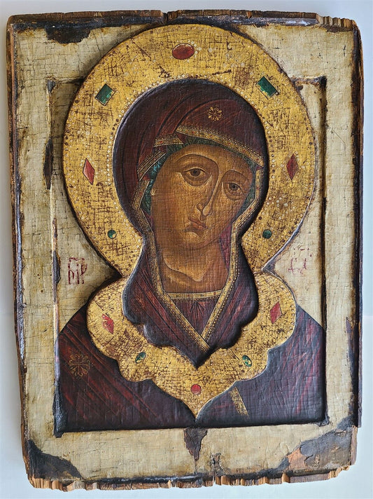 18th CENTURY RUSSIAN ICON of MOTHER OF GOD antique RARE DIMENSIONAL