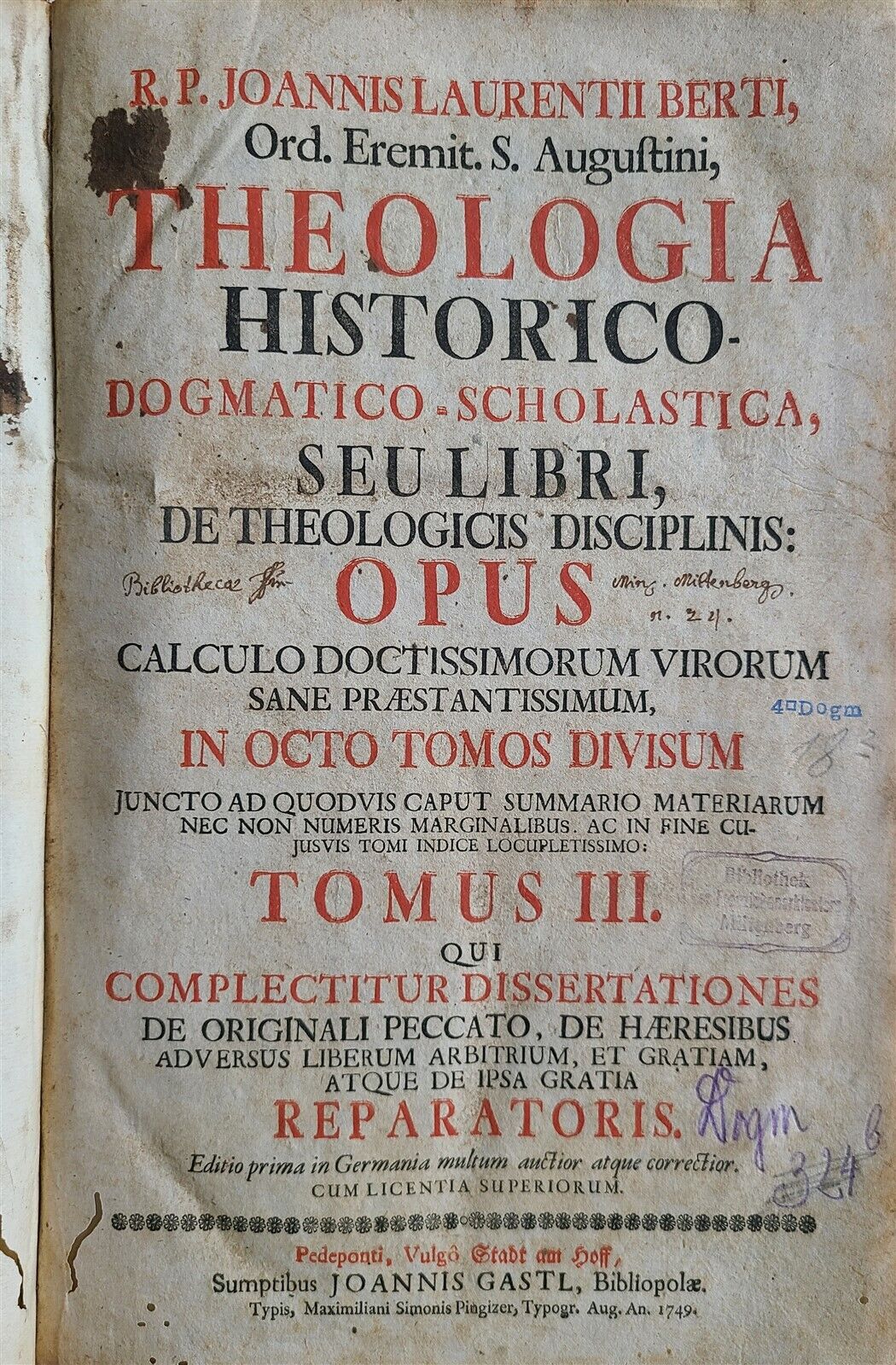 1749-50 THEOLOGY Theologia historico-dogmatico-scholastica 5 FOLIO VOLS antique