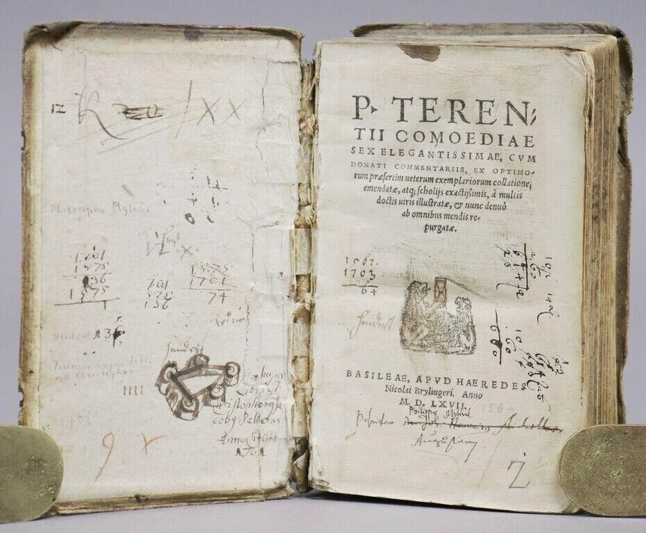 1567 TERENCE TERENTII COMOEDIAE SEX antique HAND TOOLED PIGSKIN