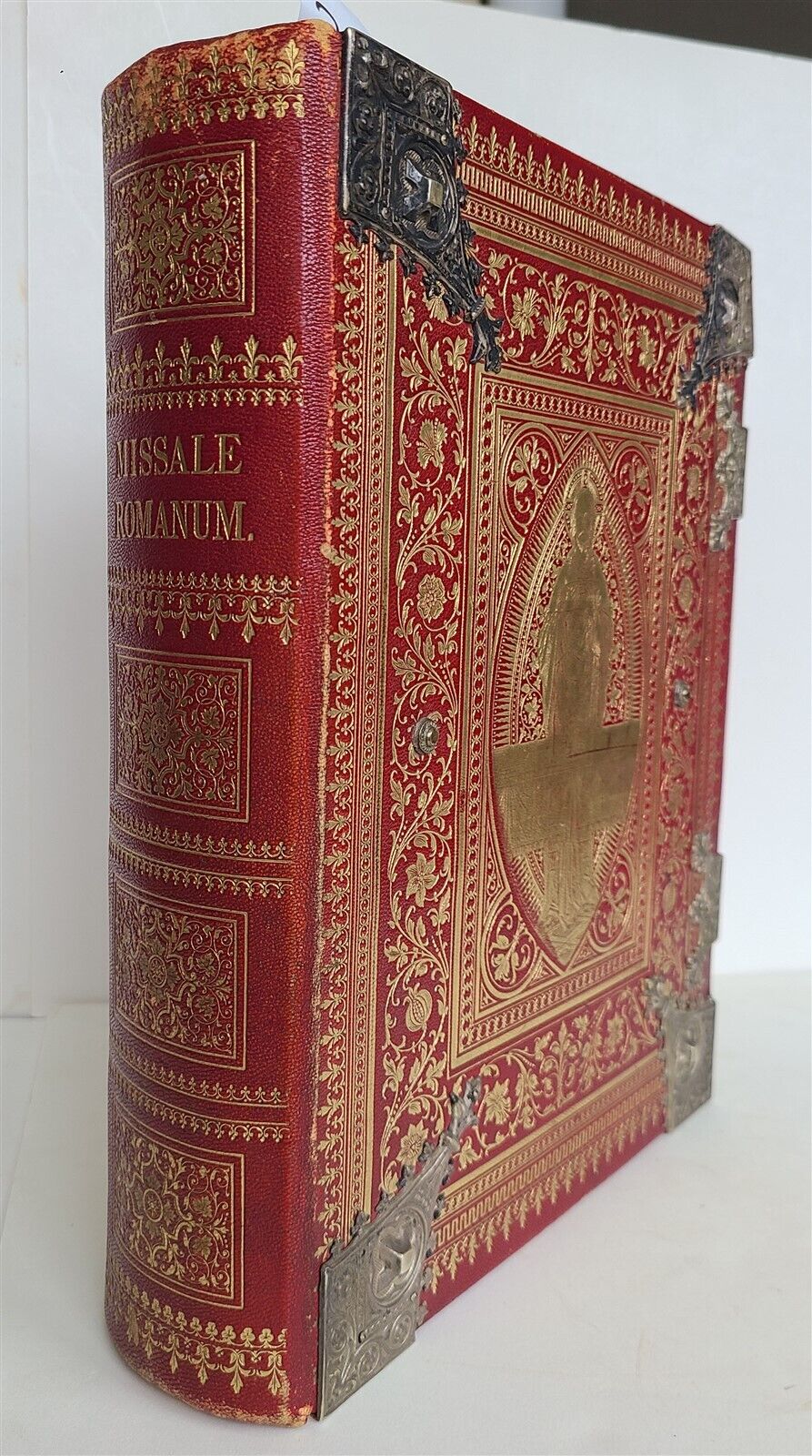 1891 MISSALE ROMANUM antique FOLIO AMAZING FINE LEATHER BINDING w/ METAL CORNERS