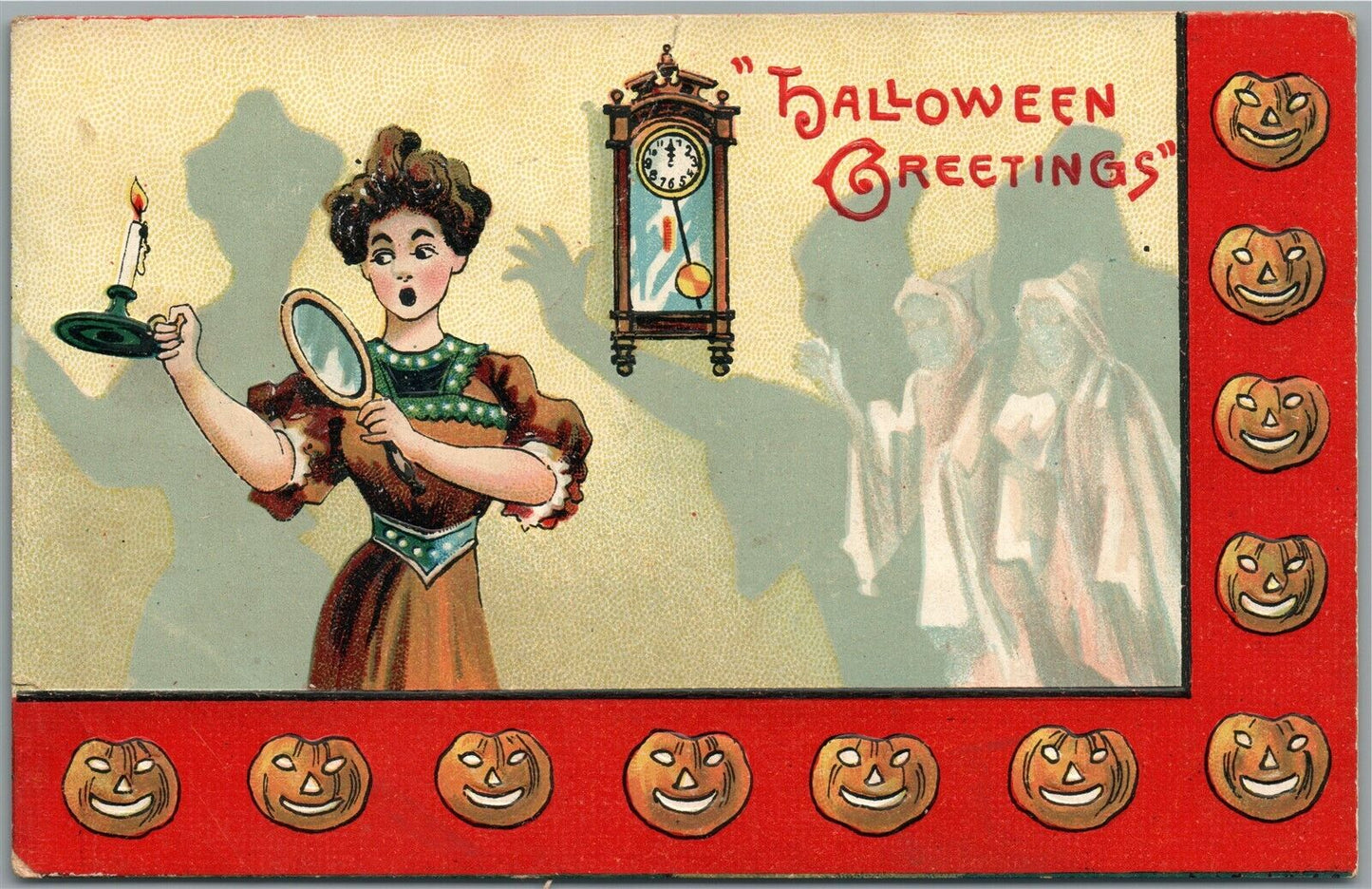 HALLOWEEN GREETINGS EMBOSSED ANTIQUE POSTCARD