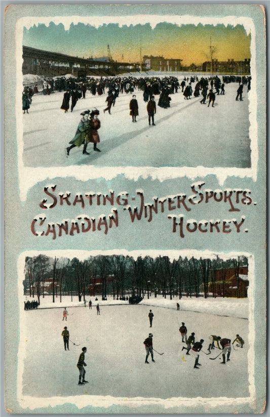 SKATING CANADIAN WINTER SPORT ANTIQUE POSTCARD