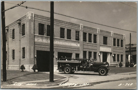 LIBERTY MO FIRE STATION TRUCK CITY HALL VINTAGE REAL PHOTO POSTCARD RPPC