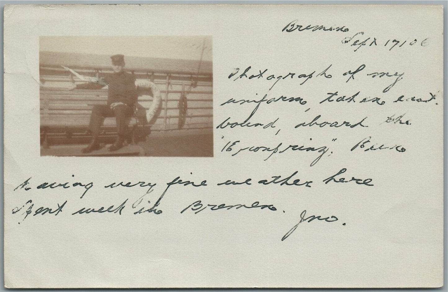 GERMAN SAILOR ANTIQUE REAL PHOTO POSTCARD RPPC