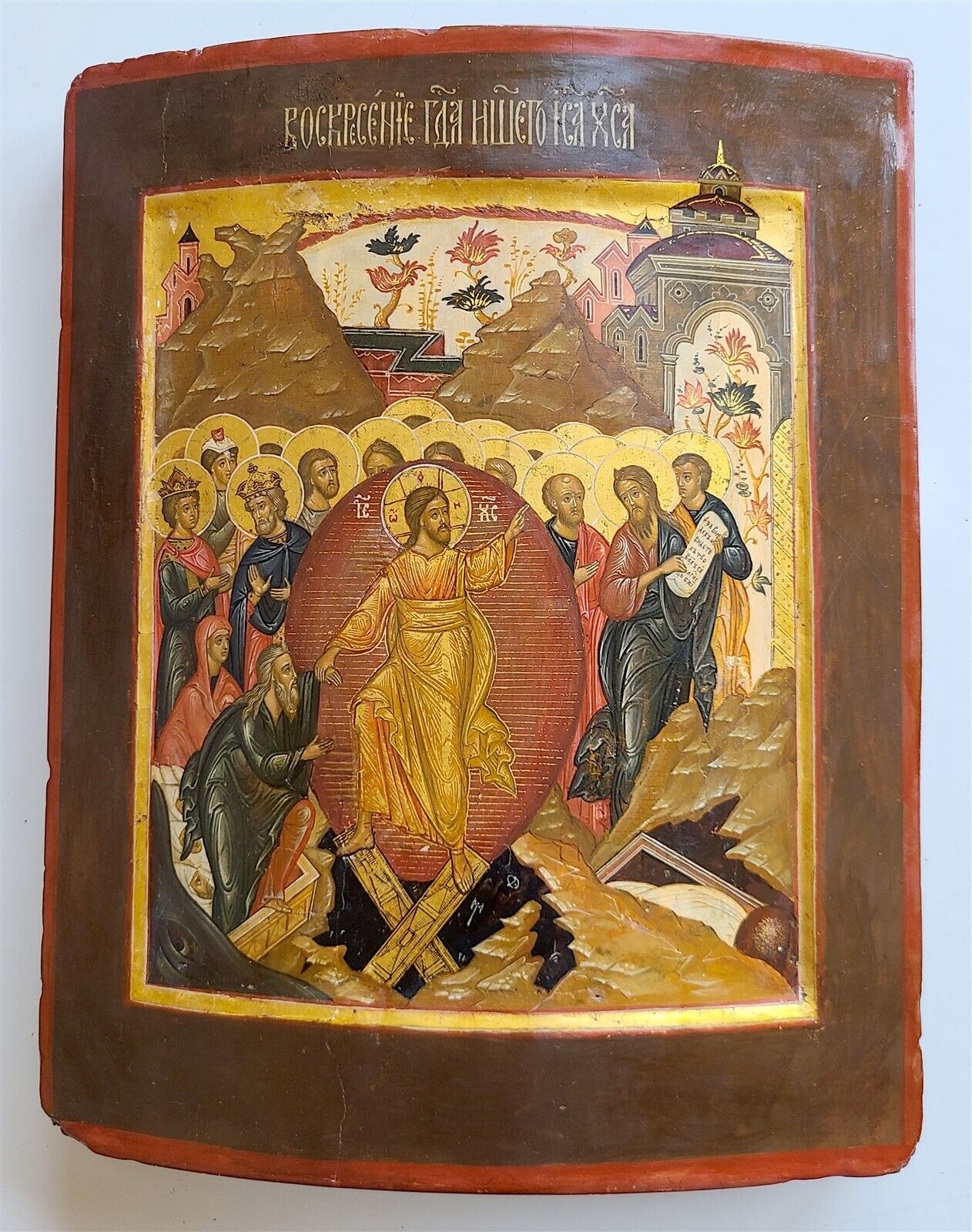 19th CENTURY RUSSIAN ICON of RESURRECTION of JESUS antique