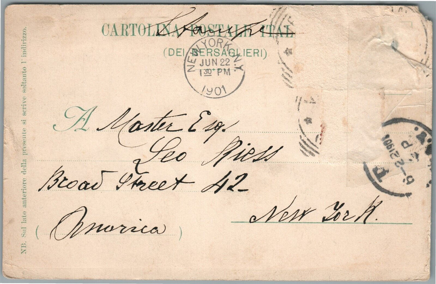 ITALIAN ARMY 1901 ANTIQUE POSTCARD