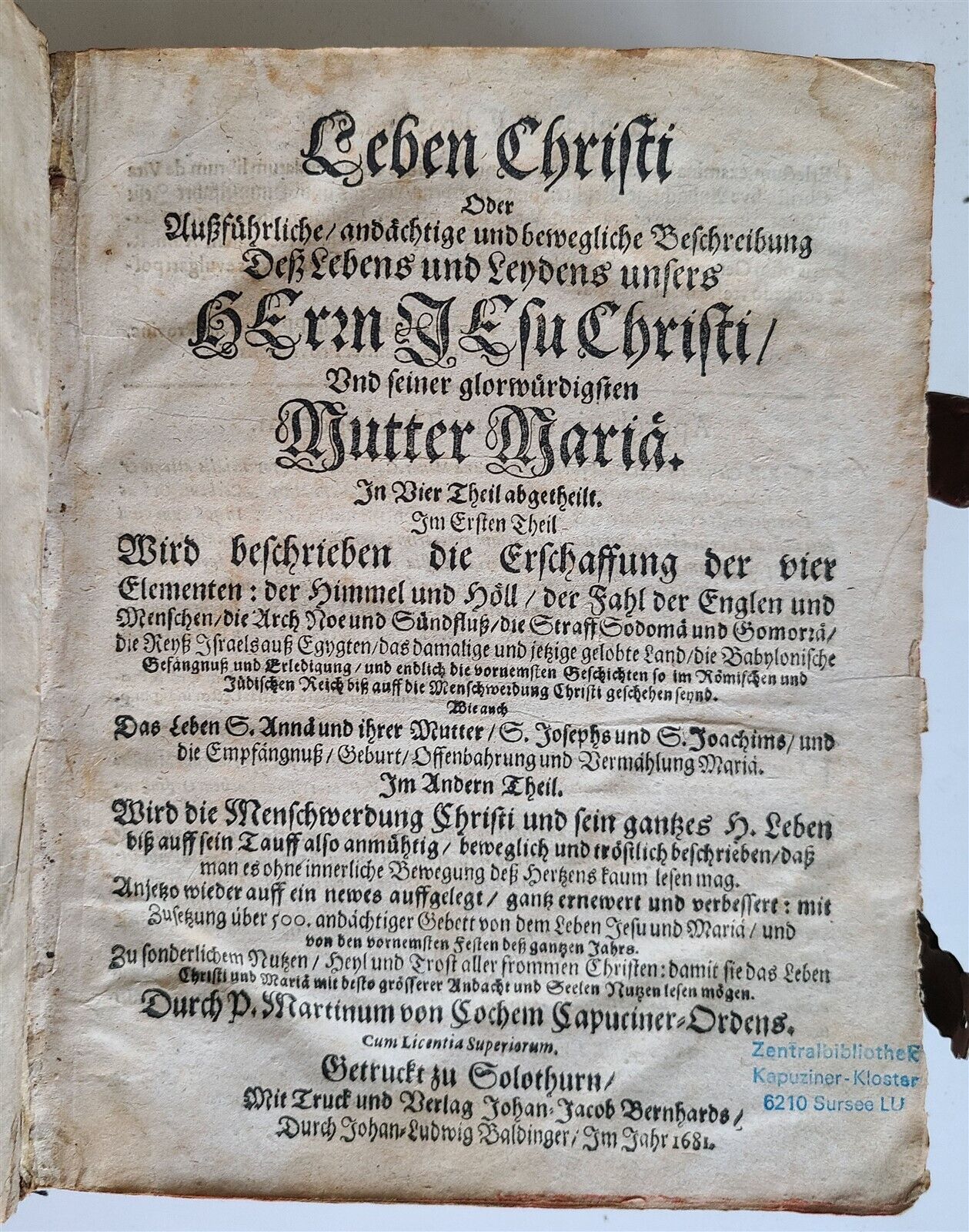 1681 LIFE of CHRIST & VIRGIN MARY in GERMAN antique LEATHER BINDING