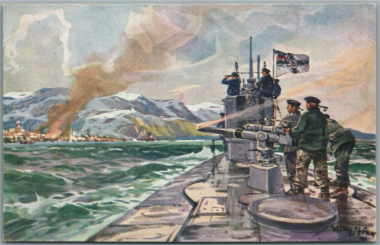 GERMAN SUBMARINE U-BOOT SPENDE 1917 ANTIQUE POSTCARD