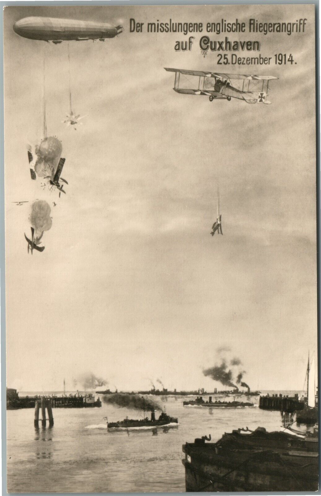 ZEPPELIN NAVAL BATTLE GERMAN WWI ERA ANTIQUE POSTCARD