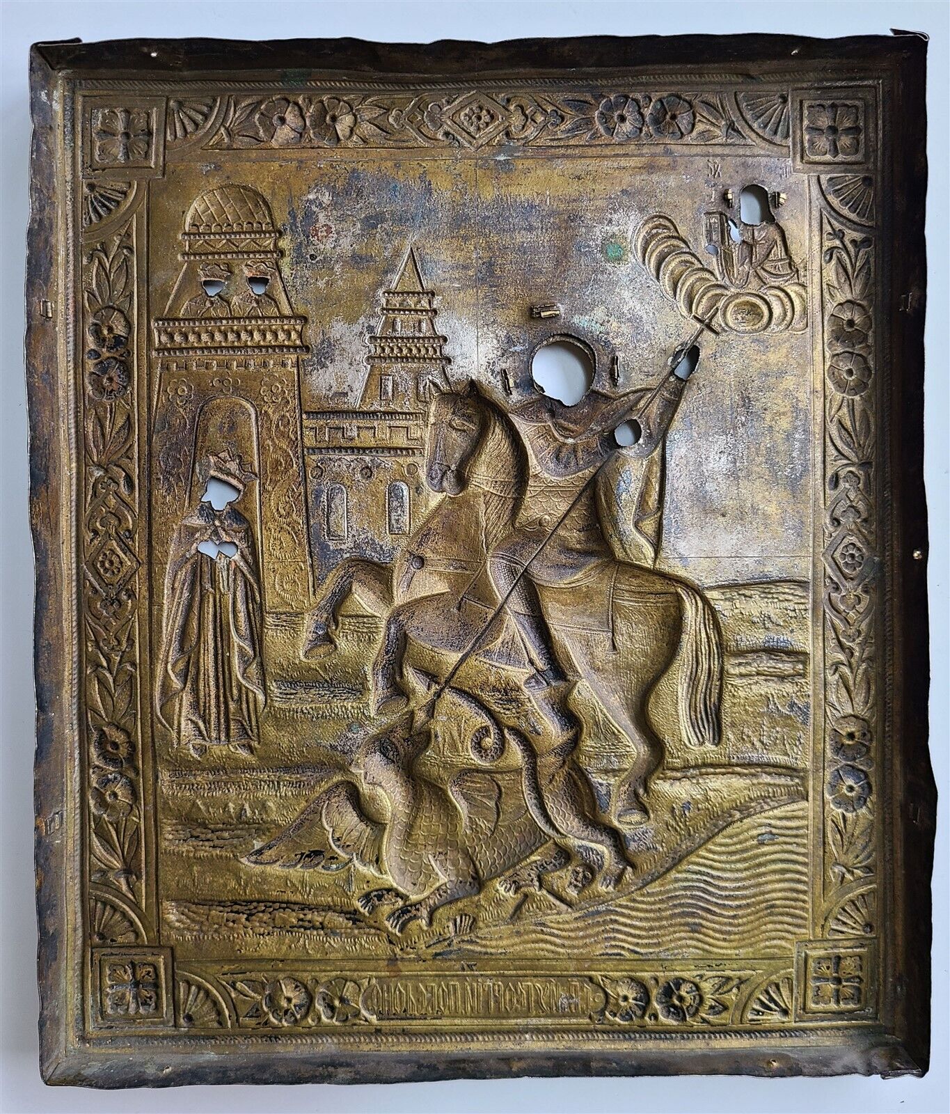 19th CENTURY ANTIQUE OKLAD for RUSSIAN ICON of ST. GEORGE