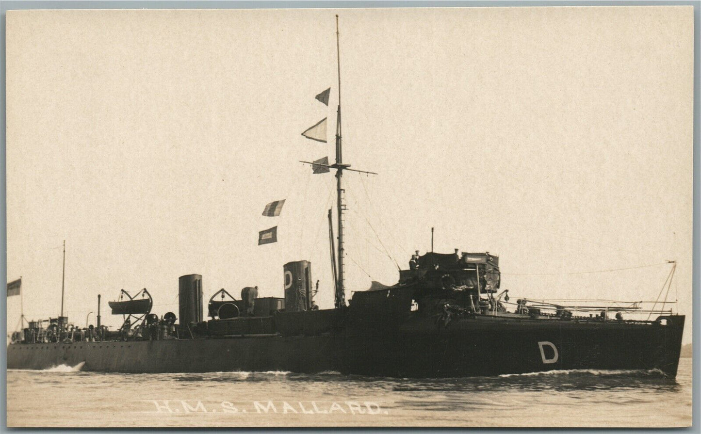 BRITISH MILITARY SHIP H.M.S. MALLARD ANTIQUE REAL PHOTO POSTCARD RPPC